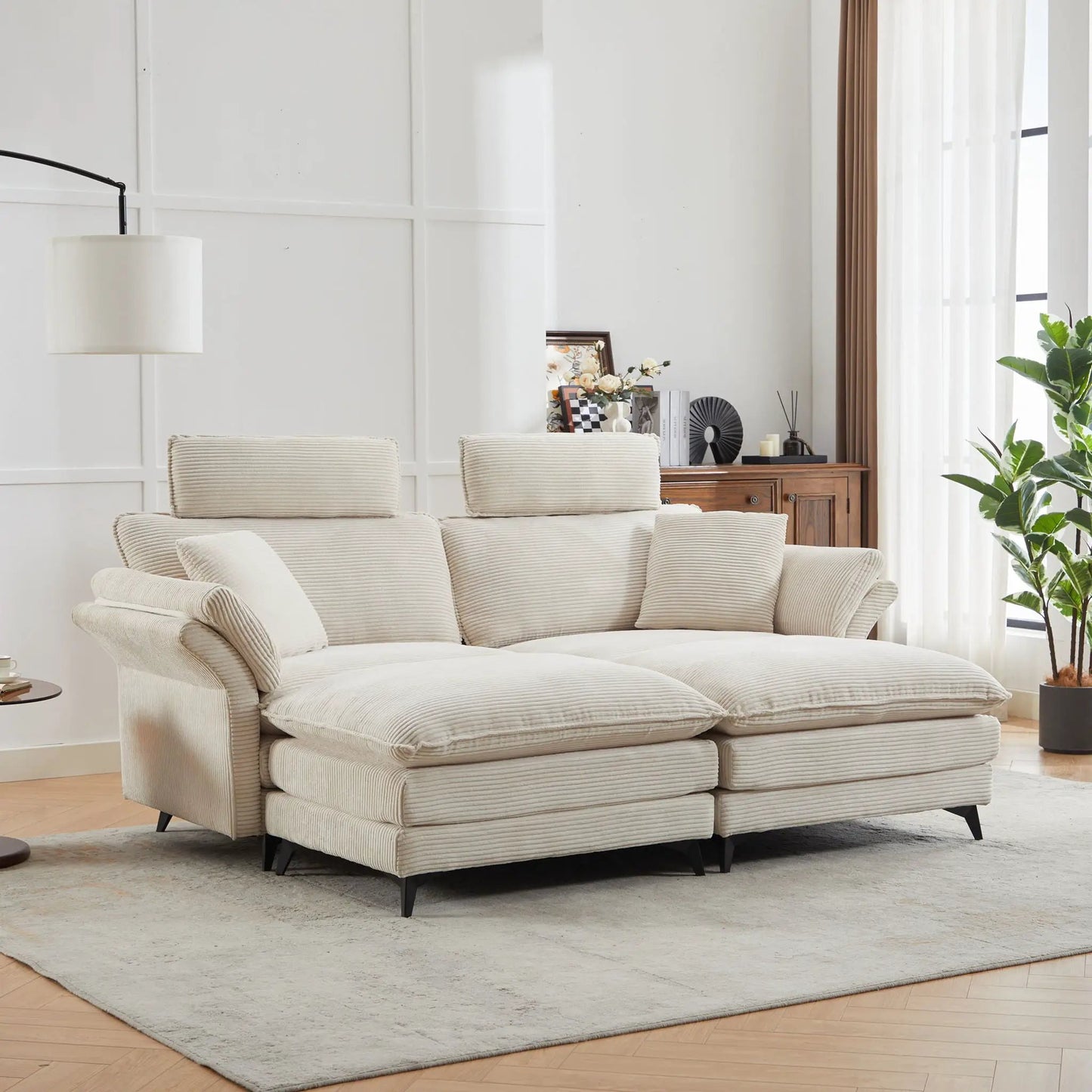 Modern deep-seat sectional sofa with ottoman in beige fabric, 3pc set by Unique Piece Furniture on Tampa Home & Garden Store