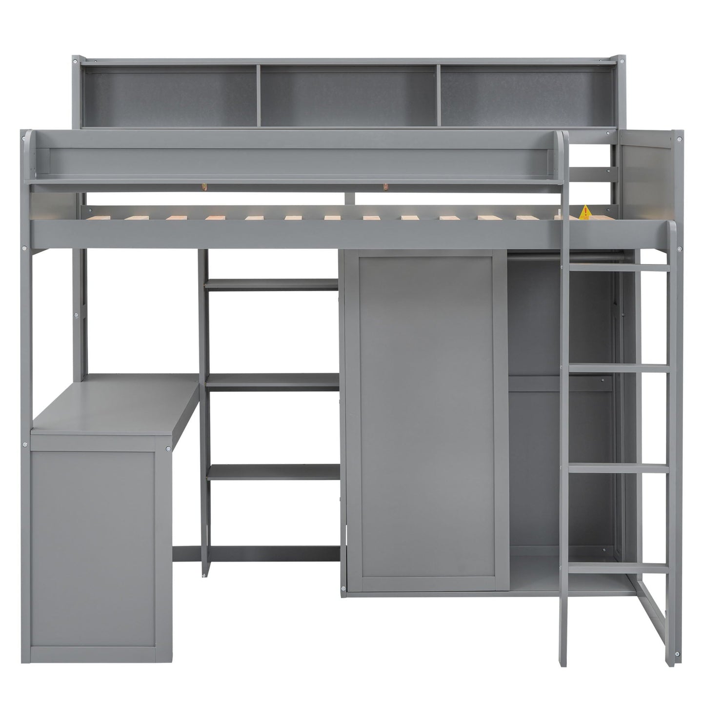 Loft bed with built-in desk, wardrobe and shelves in gray metal finish on Tampa Home & Garden Store