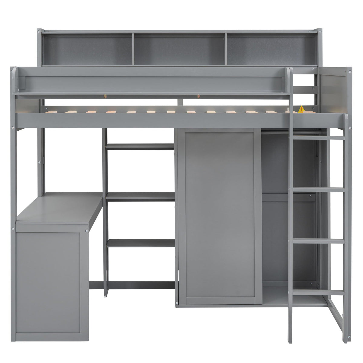 Loft bed with built-in desk, wardrobe and shelves in gray metal finish on Tampa Home & Garden Store