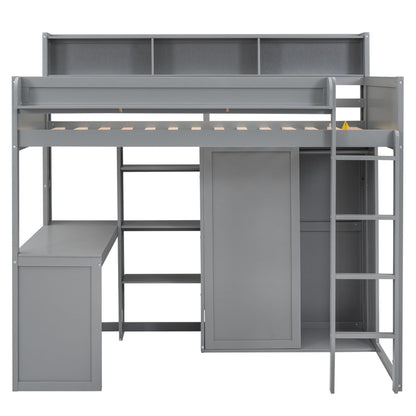 Loft bed with built-in desk, wardrobe and shelves in gray metal finish on Tampa Home & Garden Store