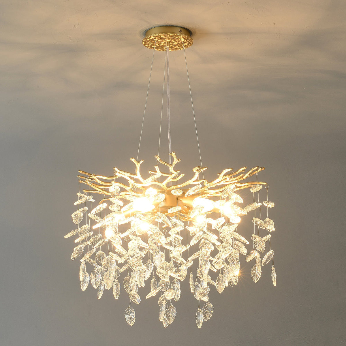 6-Light Chandelier Crystal Ceiling Lamp with gold finish and crystal prisms by HouseOfZazla on Tampa Home & Garden Store