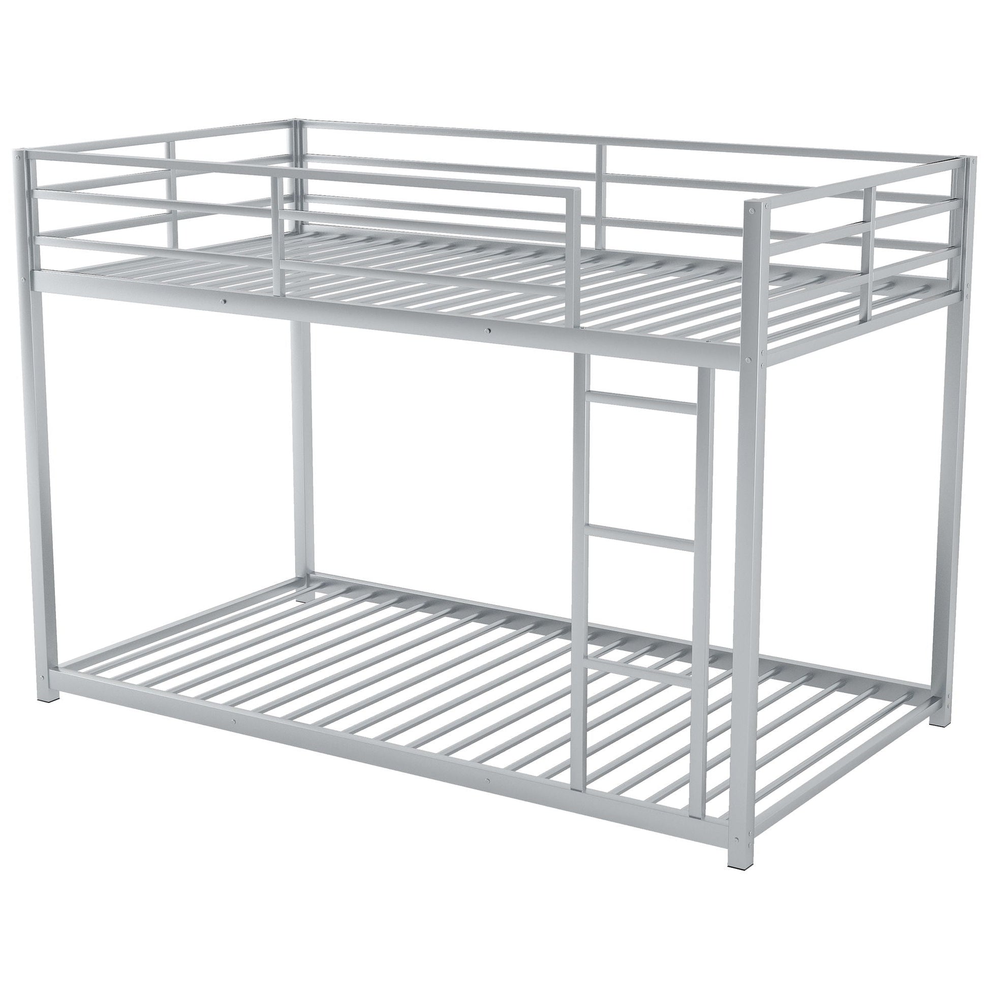 Metal bunk bed low bunk bed with ladder, silver finish, HouseOfZazla on Tampa Home & Garden Store