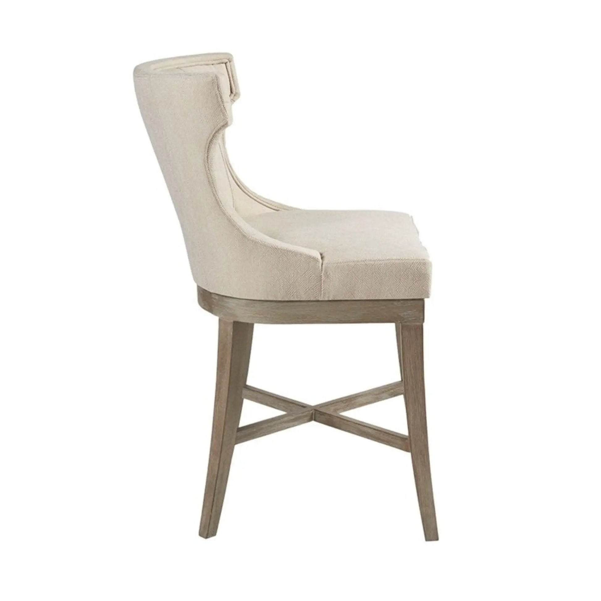 Carson counter stool with swivel seat in beige fabric on wooden base on Tampa Home & Garden Store