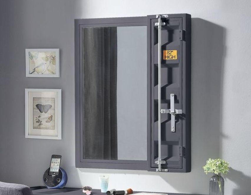 Cargo Vanity Mirror Clear Reflection gray framed storage trunk with metal hardware HouseOfZazla on Tampa Home & Garden Store