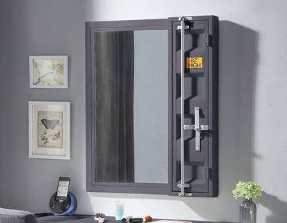 Cargo Vanity Mirror Clear Reflection gray framed storage trunk with metal hardware HouseOfZazla on Tampa Home & Garden Store