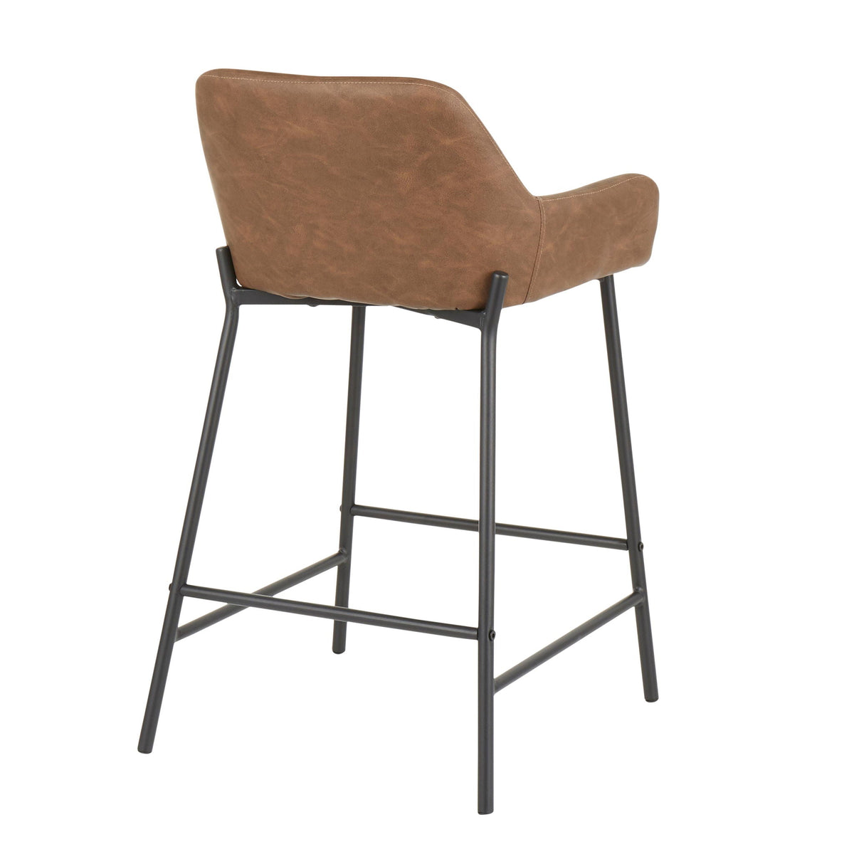 Industrial fixed-height counter stool set with brown upholstered seat and black metal legs on Tampa Home & Garden Store