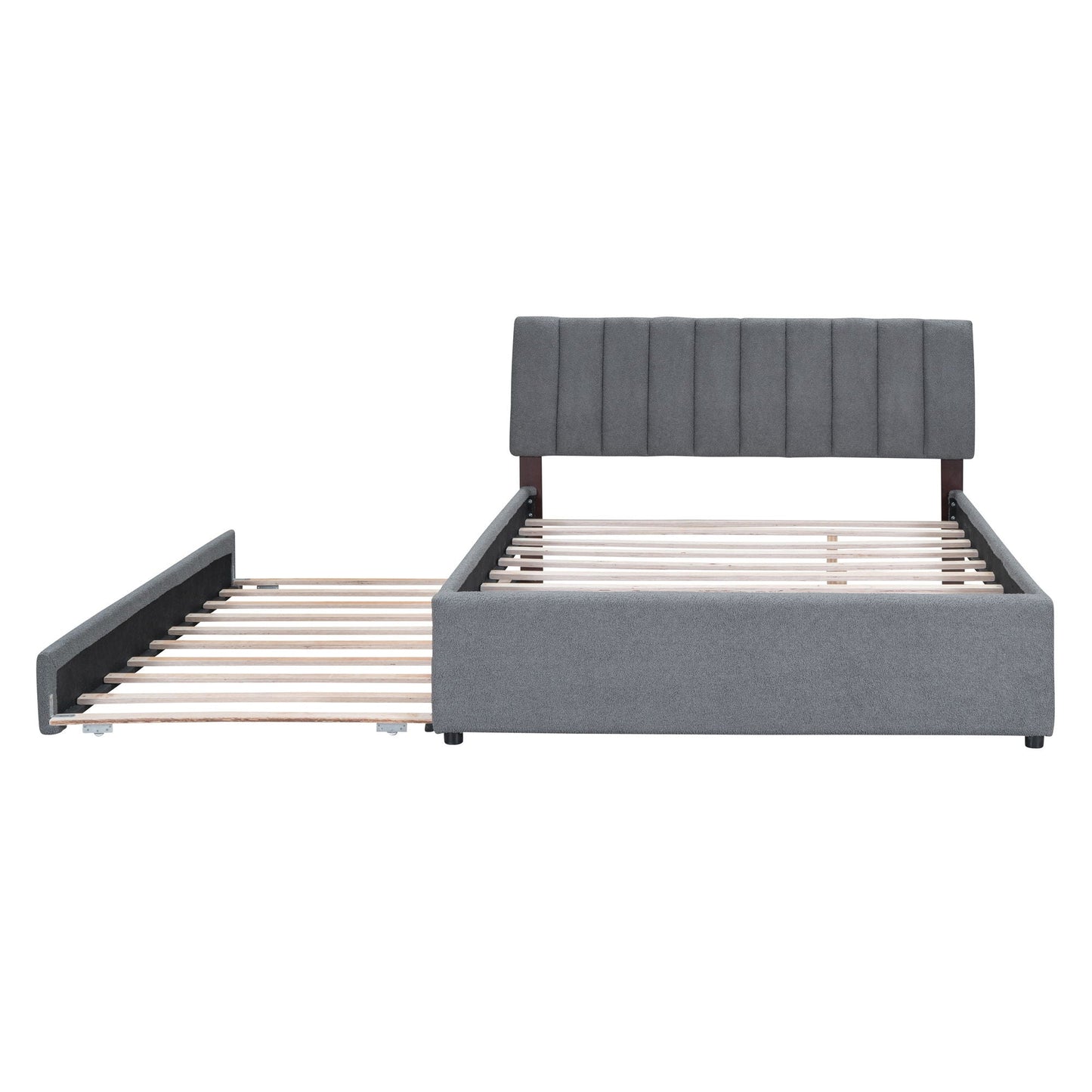 Upholstered platform bed with trundle in gray fabric, tufted headboard, slatted base HouseOfZazla on Tampa Home & Garden Store