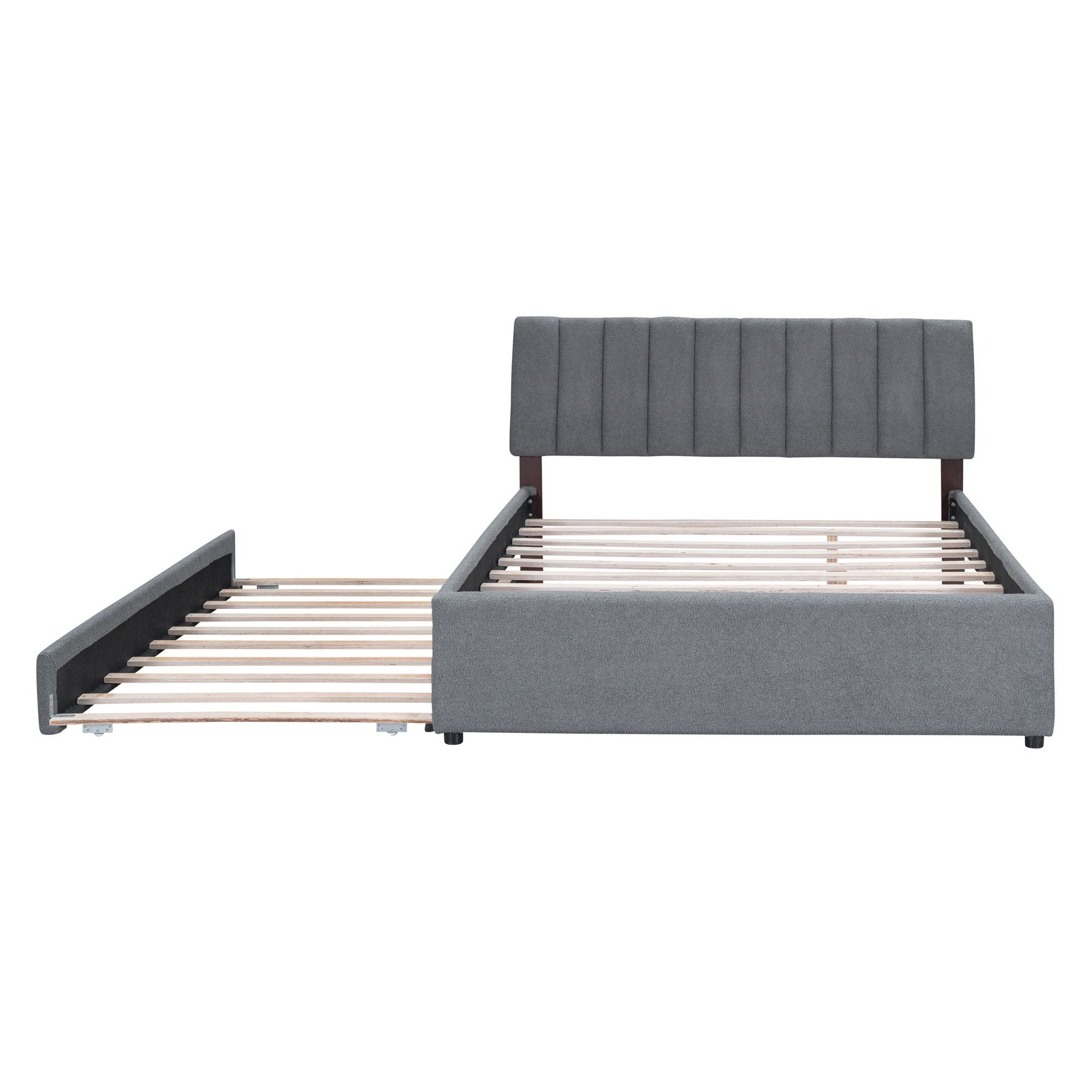 Upholstered platform bed with trundle in gray fabric, tufted headboard, slatted base HouseOfZazla on Tampa Home & Garden Store