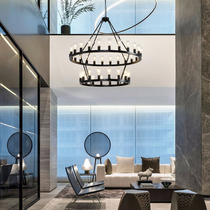 47.24 Inch Matte Black Wagon Wheel Chandelier with 36 Lights by HouseOfZazla on Tampa Home & Garden Store