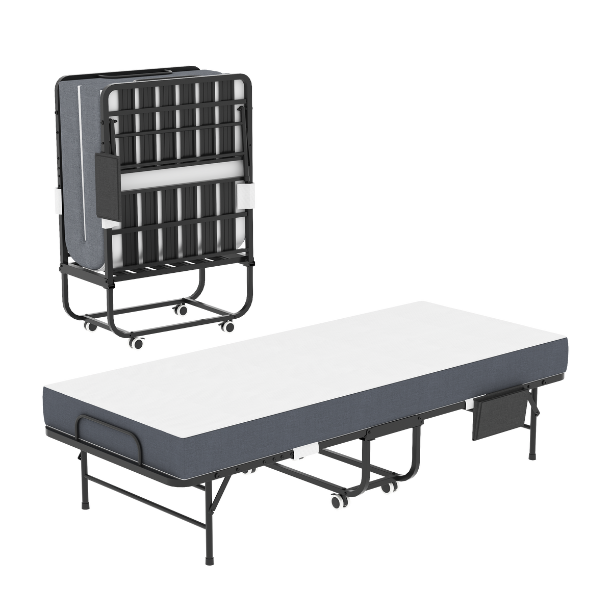 75 Inch Folding Bed HouseOfZazla with 5in Memory Foam Mattress black metal frame on Tampa Home & Garden Store