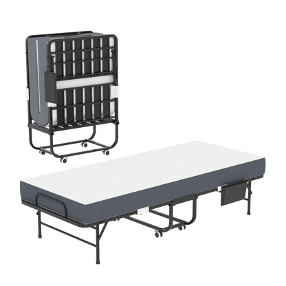 75 Inch Folding Bed HouseOfZazla with 5in Memory Foam Mattress black metal frame on Tampa Home & Garden Store