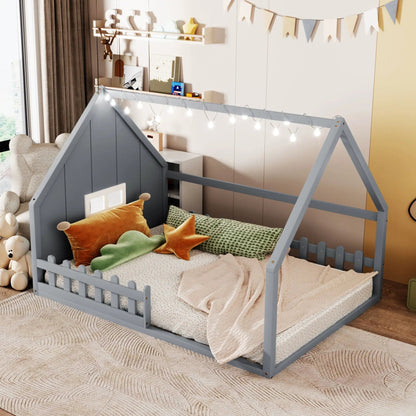 House Bed With Window and Fence Pine Wood Build