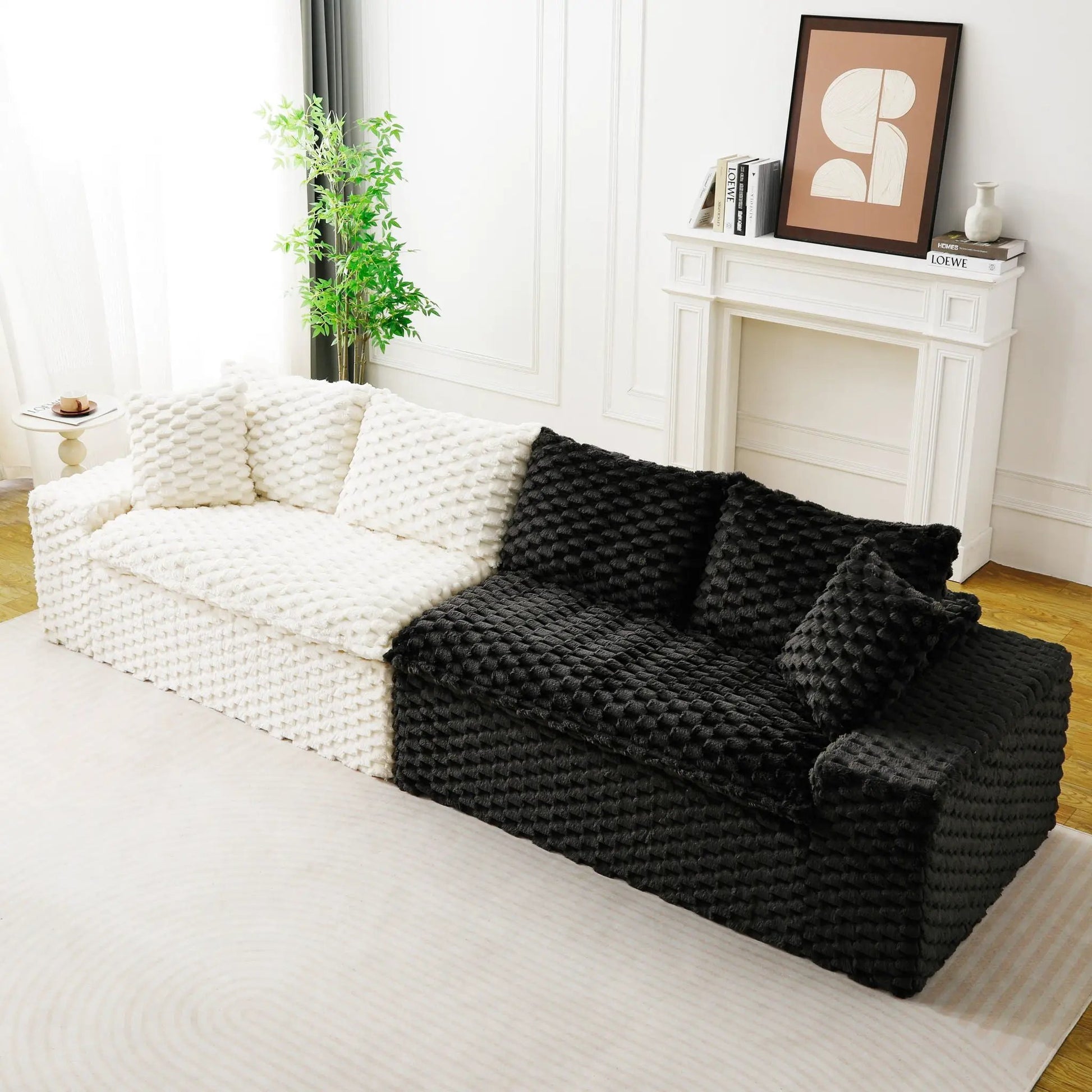 Luxury multifunctional stationary sofa in white and black chunky knit by Unique Piece Furniture on Tampa Home & Garden Store