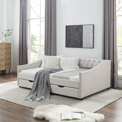 Upholstered Tufted Daybed and Storage Drawers