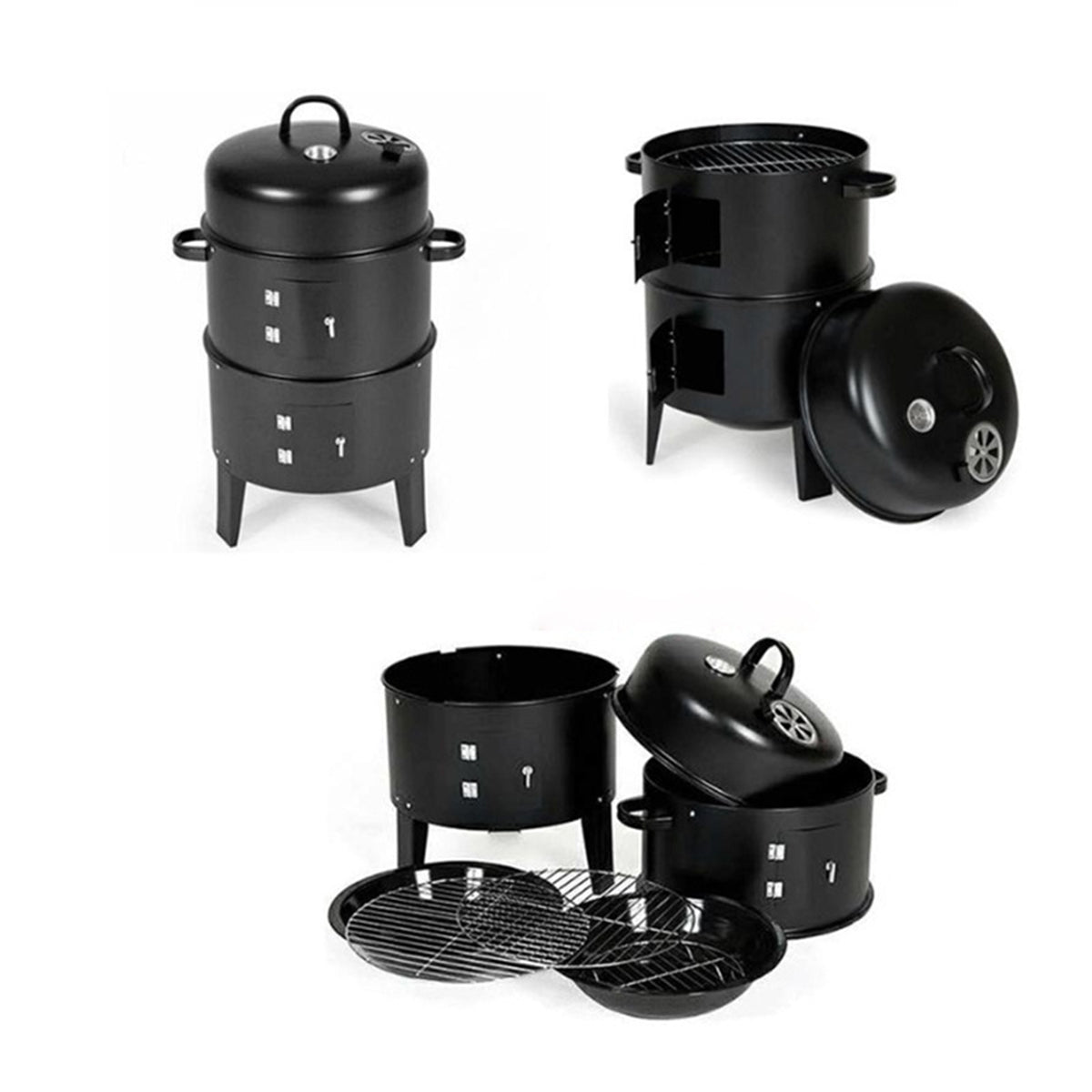 Outdoor double-layer charcoal grill smoker with two stacked chambers by HouseOfZazla on Tampa Home & Garden Store