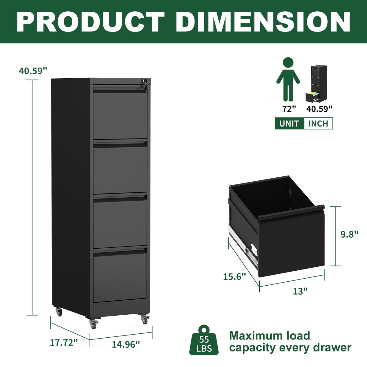 Metal vertical file cabinet with locking drawers and wheels, black 4-drawer by HouseOfZazla on Tampa Home & Garden Store