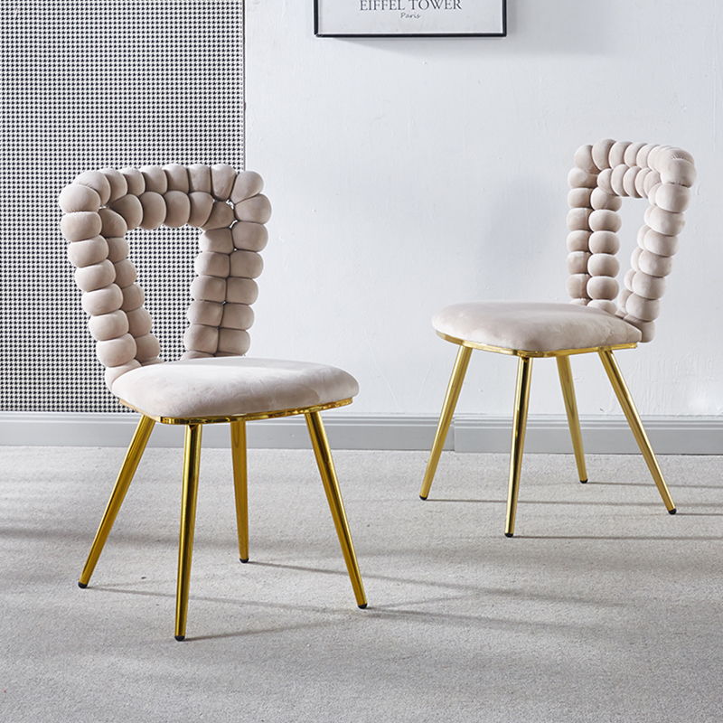Chair set beige cushioned bead-back and gold legs by HouseOfZazla, 2 chairs on Tampa Home & Garden Store