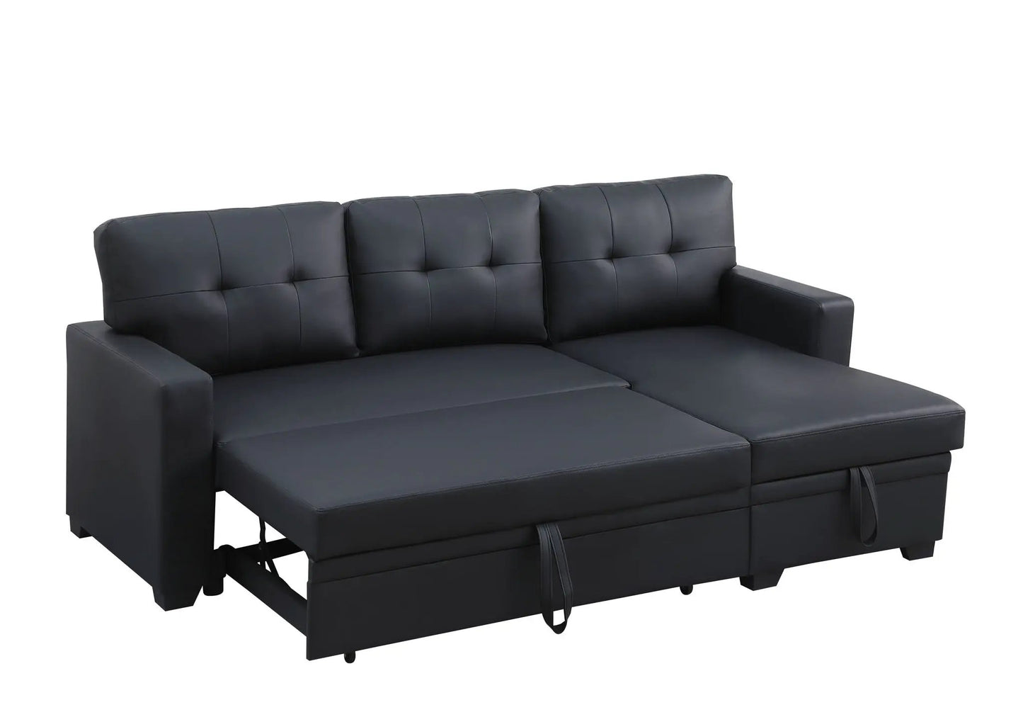 Upholstered sleeper sectional sofa with chaise in dark gray faux leather, pull-out bed on Tampa Home & Garden Store