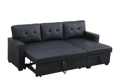 Upholstered sleeper sectional sofa with chaise in dark gray faux leather, pull-out bed on Tampa Home & Garden Store