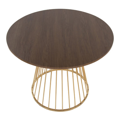 Canary Cosmo Contemporary Dining Table round dark walnut top with gold metal base on Tampa Home & Garden Store