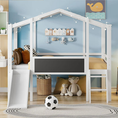 Loft House Bed With Ladder and Slide and Light