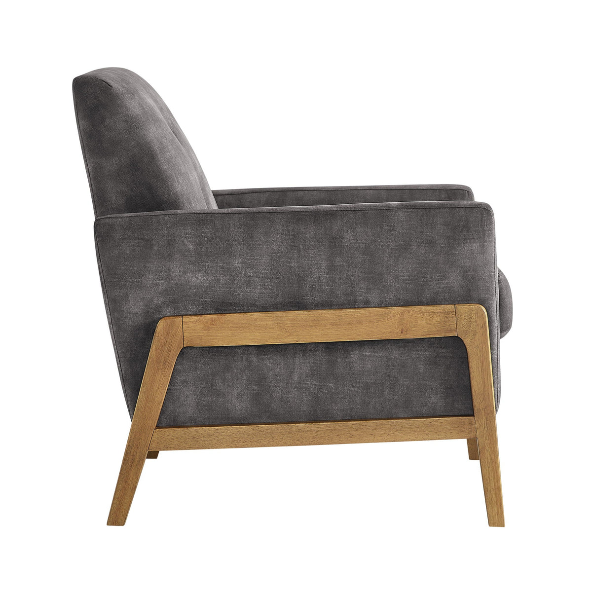 Tufted Back Accent Arm Chair in dark gray upholstery with natural wood legs on Tampa Home & Garden Store
