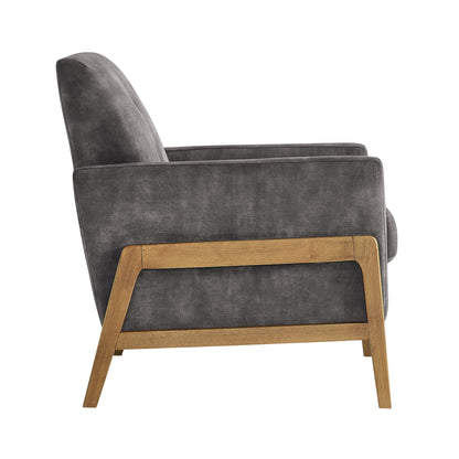 Tufted Back Accent Arm Chair in dark gray upholstery with natural wood legs on Tampa Home & Garden Store