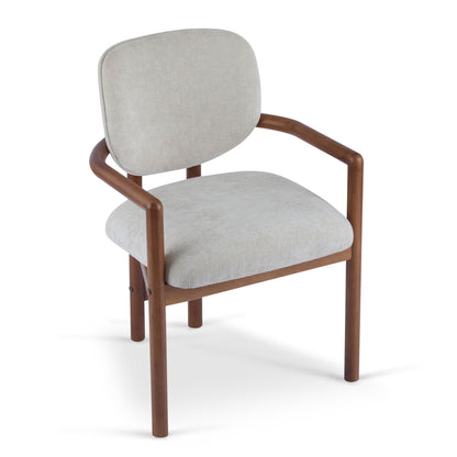 Upholstered Arm Dining Chairs Set of 2 beige fabric with brown wood frame HouseOfZazla on Tampa Home & Garden Store