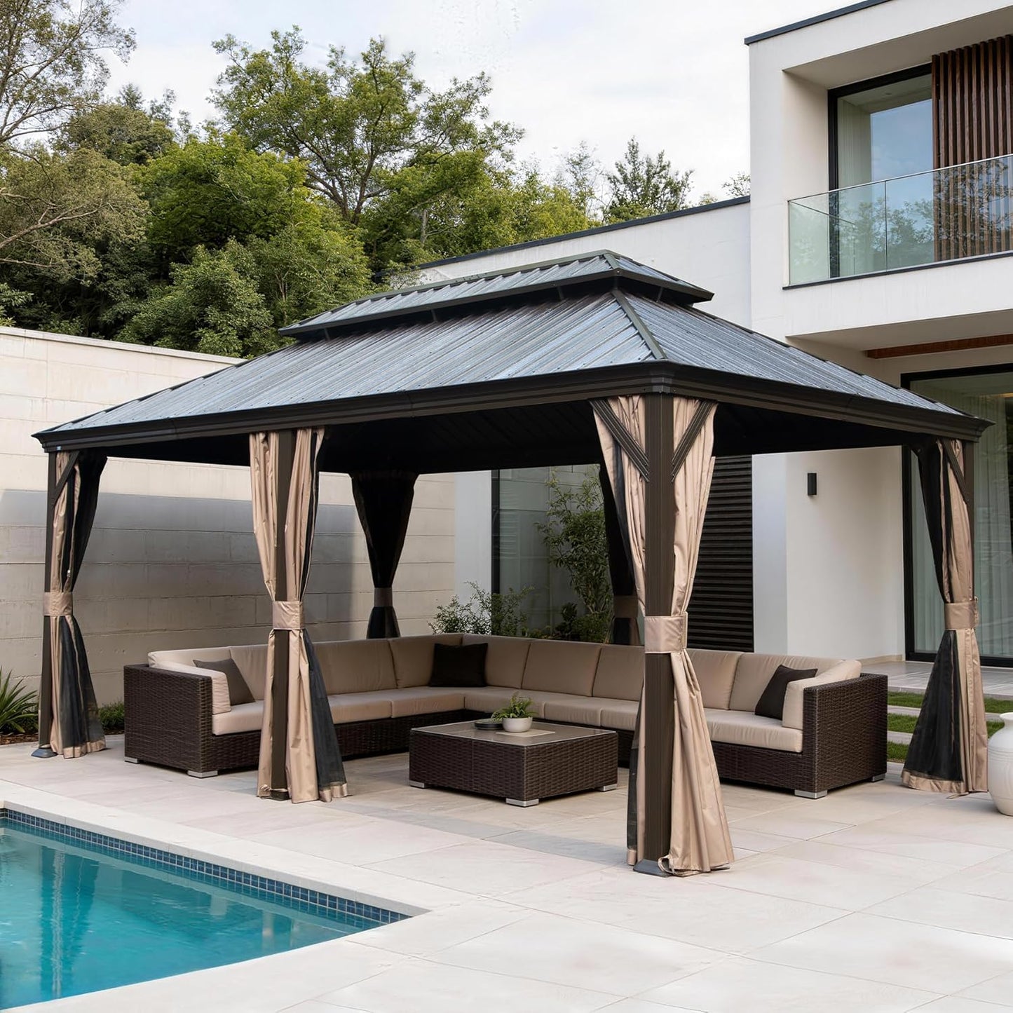 12x24ft Outdoor Steel Gazebo with Double Roof