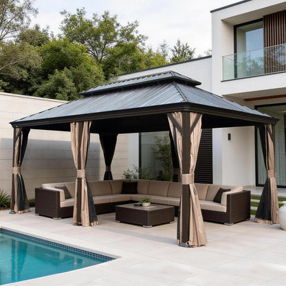12x24ft Outdoor Steel Gazebo with Double Roof