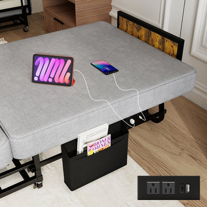 78x31 Folding Bed with Headboard & USB Charging Station, upholstered bed frame HouseOfZazla on Tampa Home & Garden Store