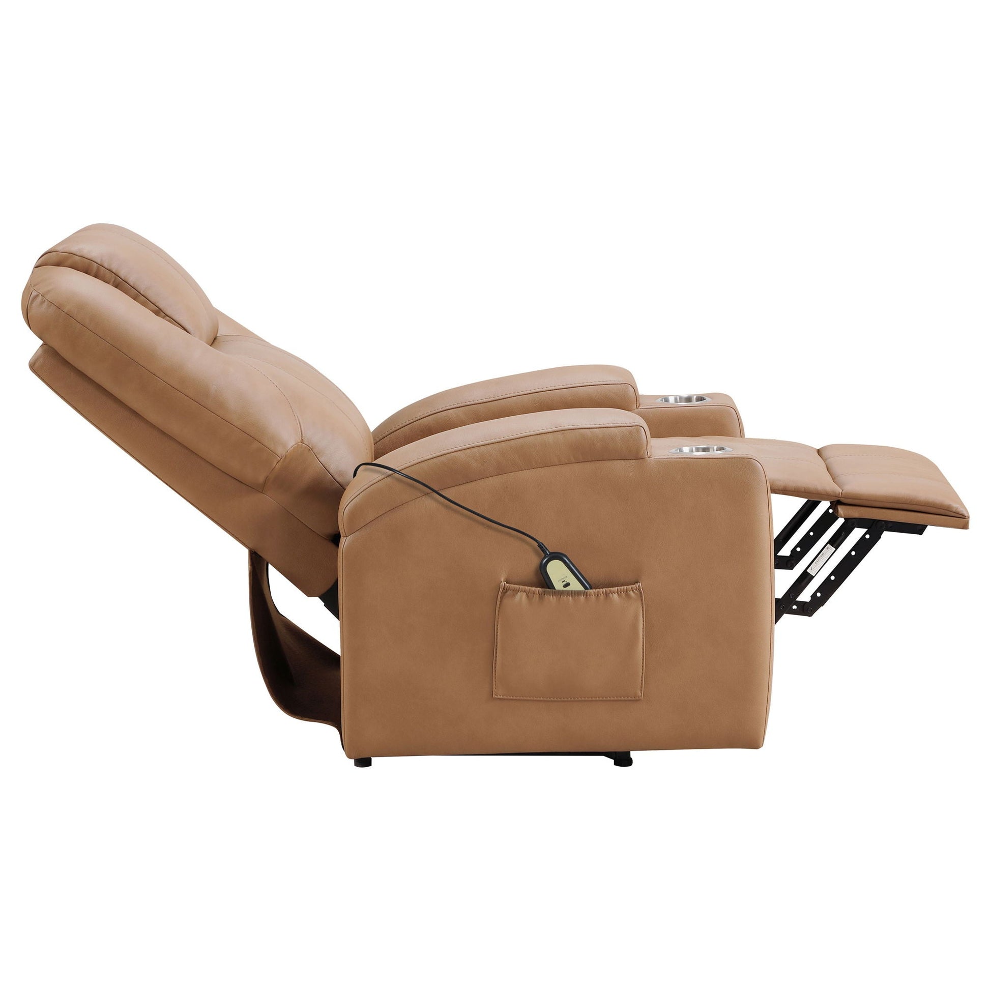 Macklin Power Lift Massage Recliner with Heat and Dual Cupholders by HouseOfZazla in tan leather on Tampa Home & Garden Store