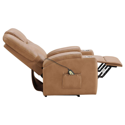 Macklin Power Lift Massage Recliner with Heat and Dual Cupholders by HouseOfZazla in tan leather on Tampa Home & Garden Store