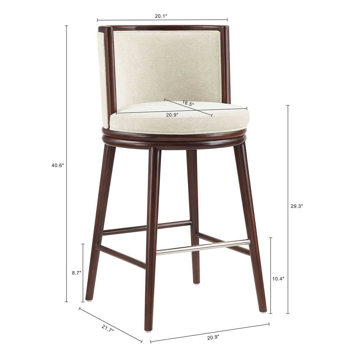 Evalyn Barstool, bar height 28–30 in, HouseOfZazla, dark wood frame with cream upholstery on Tampa Home & Garden Store