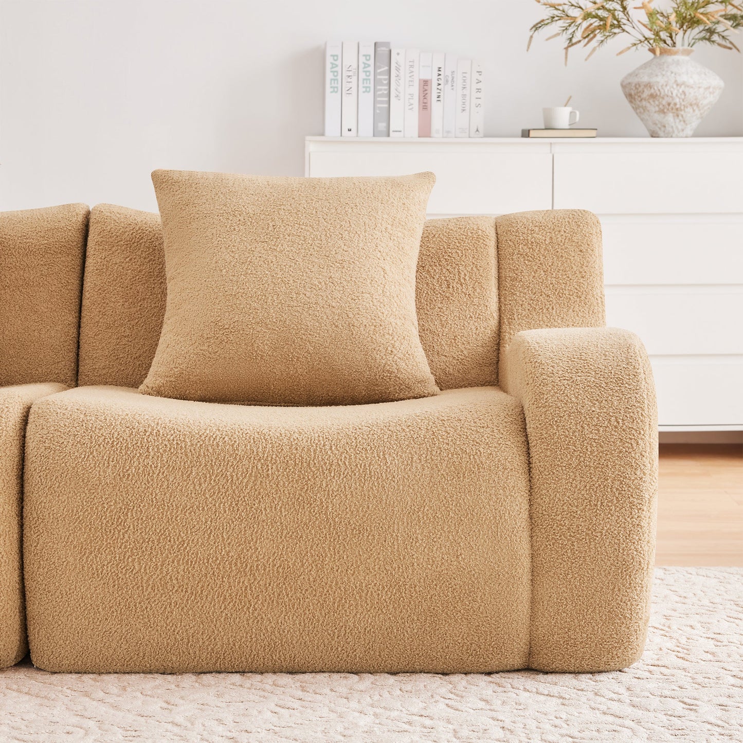 Modern Armless Sofa and Teddy Fabric Pillow Set