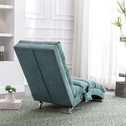 Massage chaise lounge in teal fabric with remote, ergonomic electric lounger on Tampa Home & Garden Store