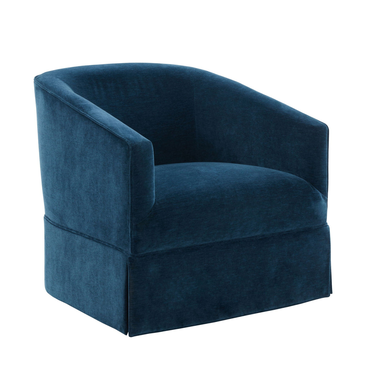 Skirted swivel chair in blue velvet by HouseOfZazla with 360° rotation and curved arms on Tampa Home & Garden Store