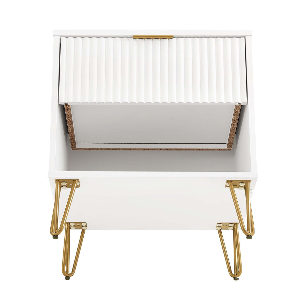 HouseOfZazla modern white nightstand with a fluted drawer front and gold metal handle on Tampa Home & Garden Store