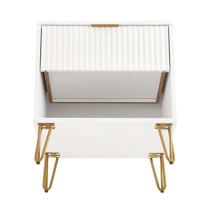 HouseOfZazla modern white nightstand with a fluted drawer front and gold metal handle on Tampa Home & Garden Store