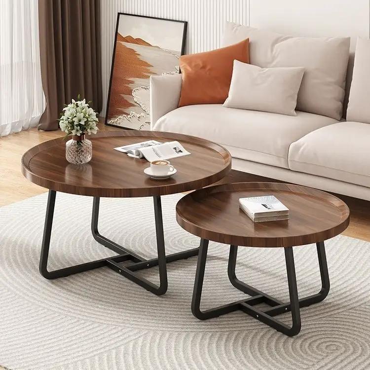 FLIPSTYLEZLLC round nesting solid wood tea tables in dark walnut with black metal legs on Tampa Home & Garden Store
