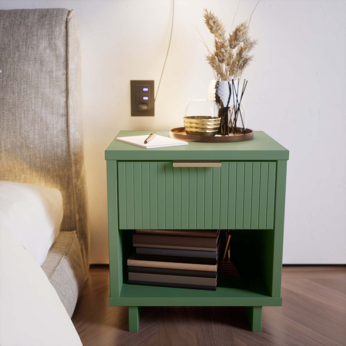 Granville nightstand solid wood accent green finish by HouseOfZazla on Tampa Home & Garden Store