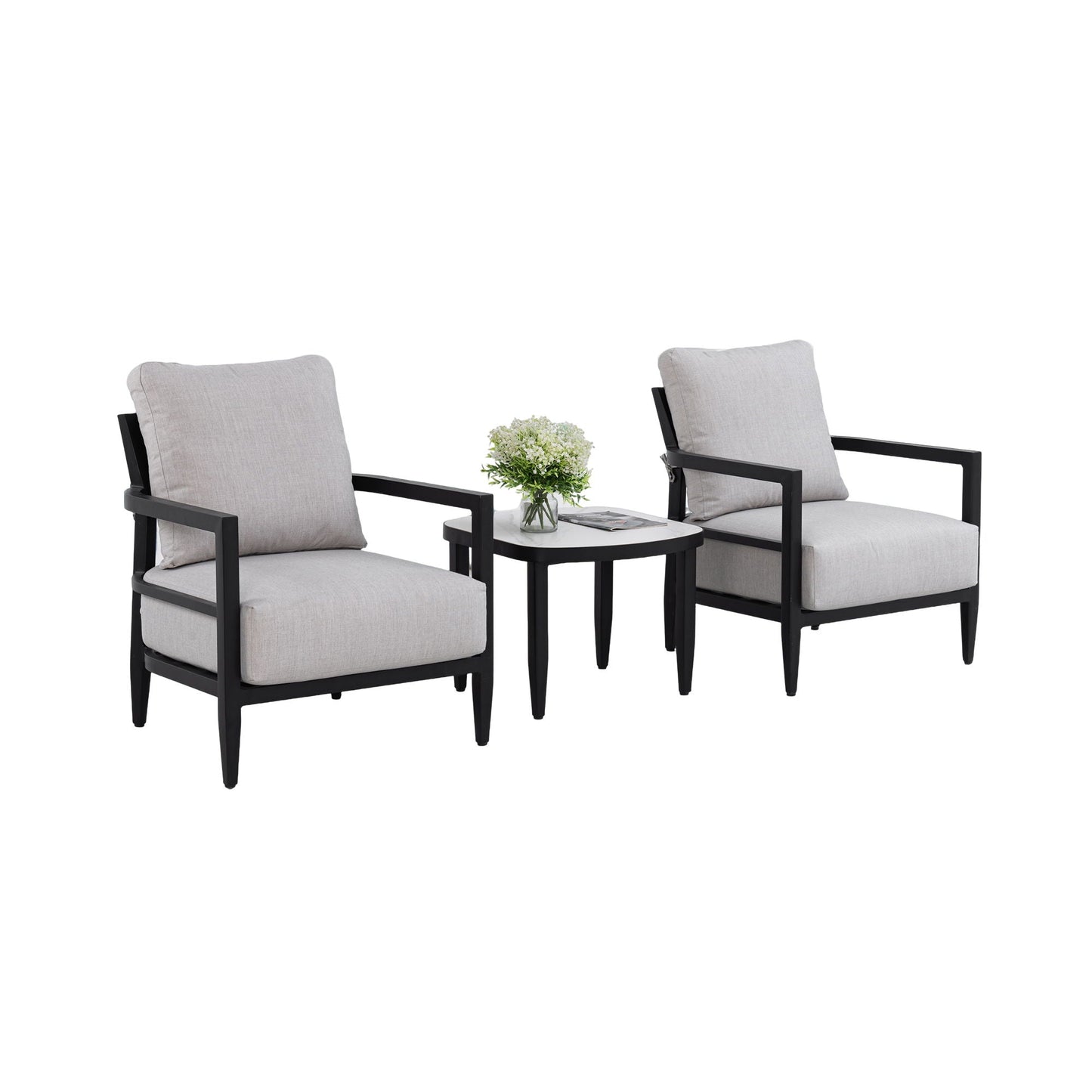 Outdoor 3-piece chat set with Sunbrella cushions, two chairs and round side table on Tampa Home & Garden Store