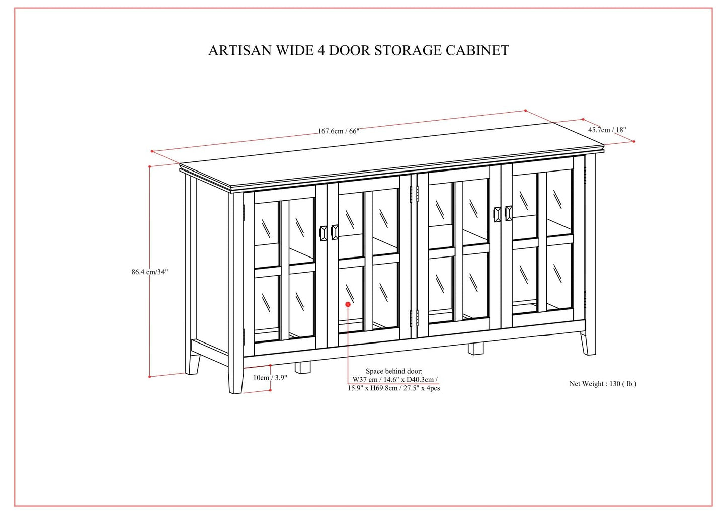 Artisan handcrafted 4-door storage cabinet with glass-front doors by HouseOfZazla on Tampa Home & Garden Store