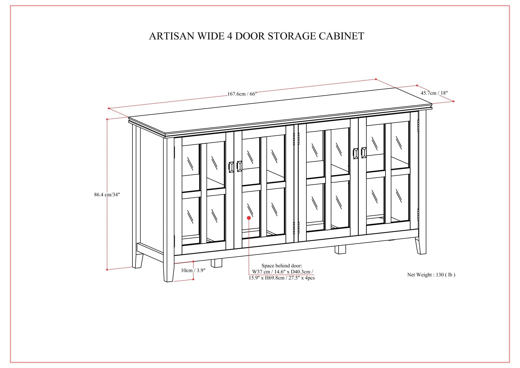 Artisan handcrafted 4-door storage cabinet with glass-front doors by HouseOfZazla on Tampa Home & Garden Store