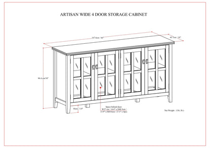 Artisan handcrafted 4-door storage cabinet with glass-front doors by HouseOfZazla on Tampa Home & Garden Store