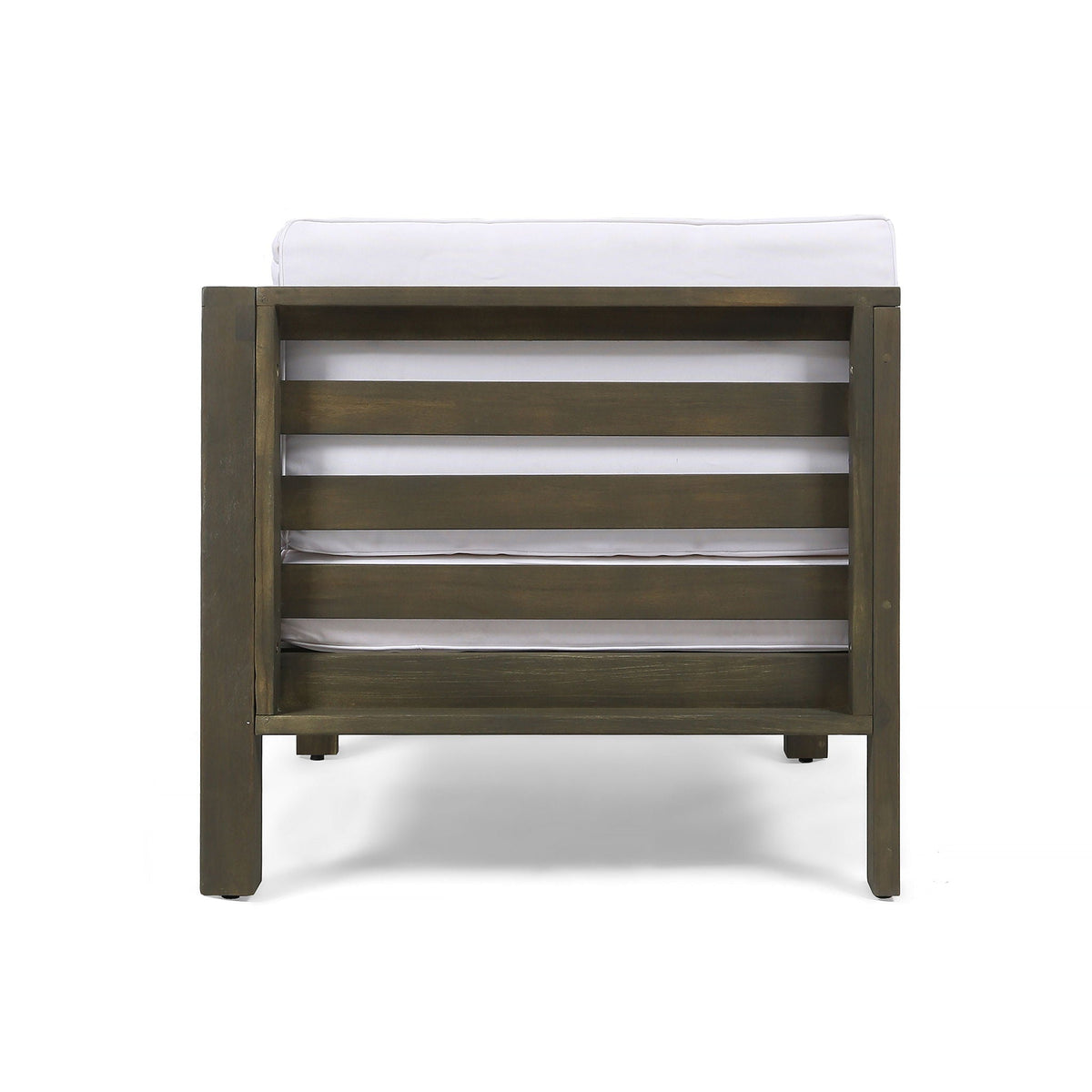 Oana 3 Piece Loveseat Set with Coffee Table in acacia wood outdoor frame and white cushions on Tampa Home & Garden Store