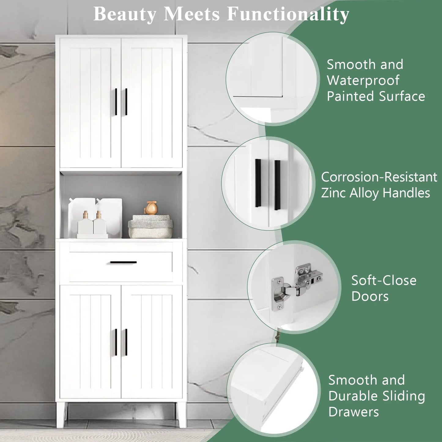 Tall Bathroom Cabinet with Soft Close Doors