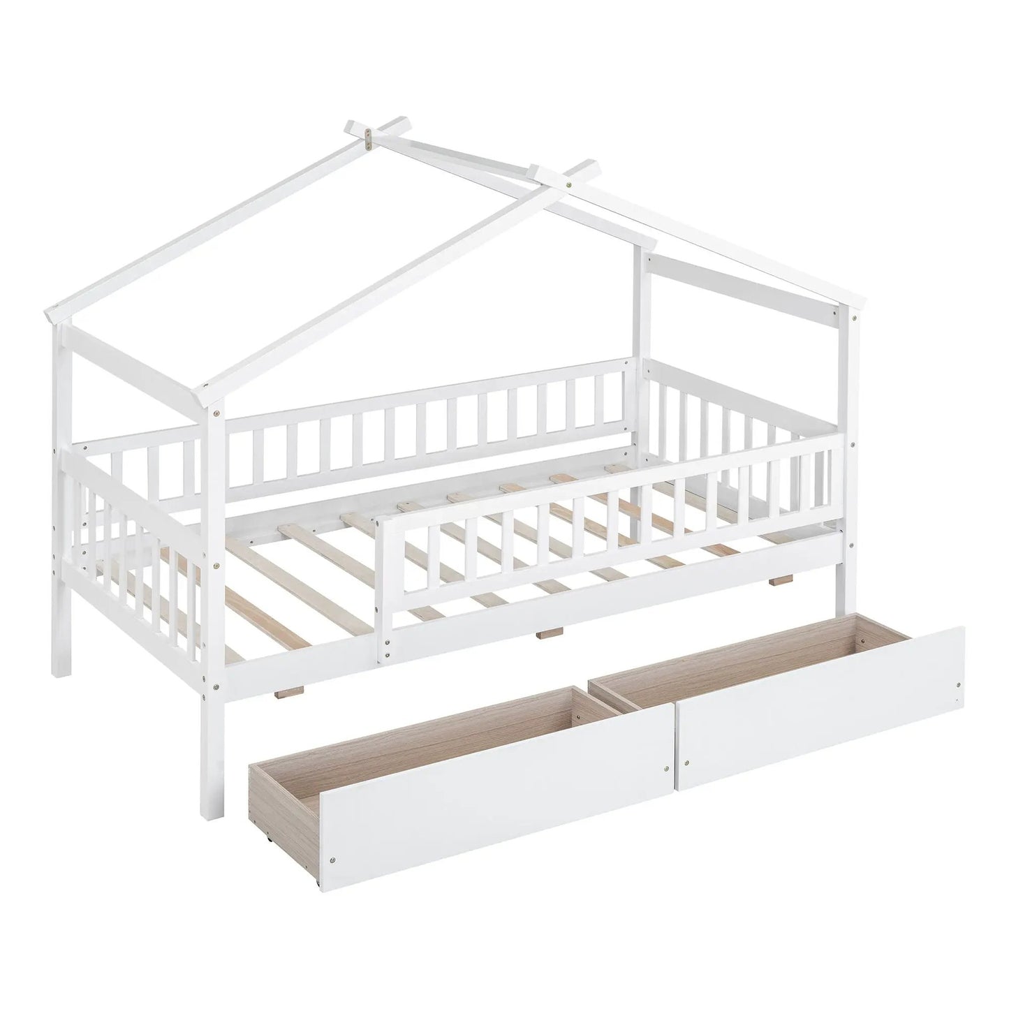 House bed with 2 drawers, white frame with roof canopy, storage bed by Unique Piece Furniture on Tampa Home & Garden Store