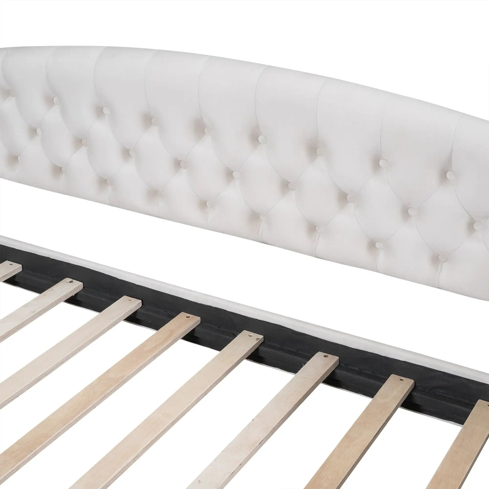 Modern tufted button daybed in white fabric by Unique Piece Furniture with wood slat base on Tampa Home & Garden Store