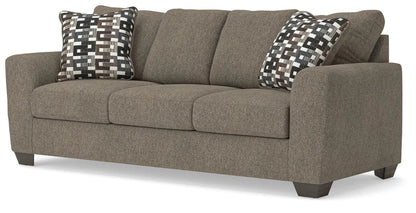 Triston-Peaks sofa brown suede fabric with 2 geometric cushions Unique Piece Furniture on Tampa Home & Garden Store